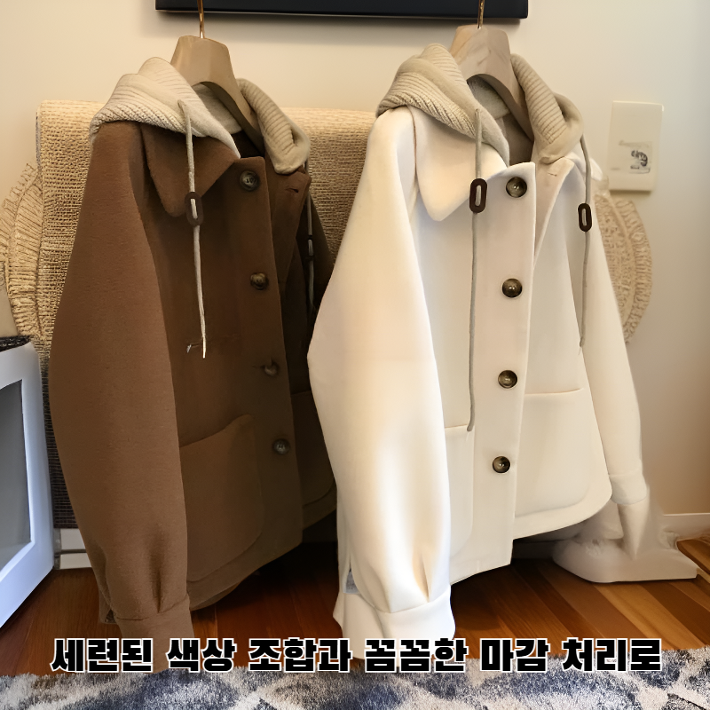 빈티지 스타일 루즈핏 여성 재킷 착용샷