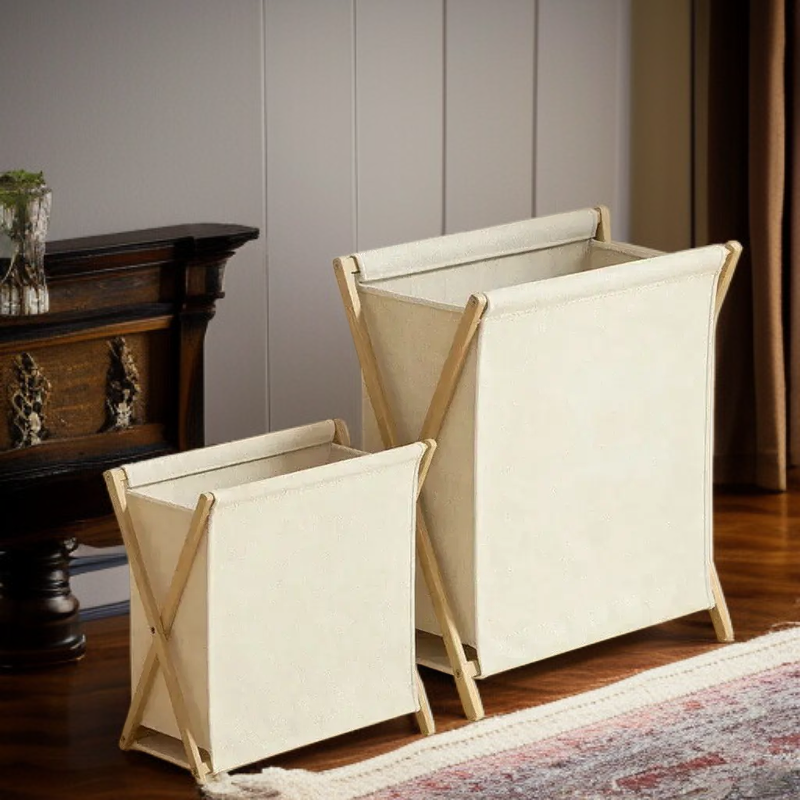 Eco-Friendly PVC Bamboo Laundry Hamper front view