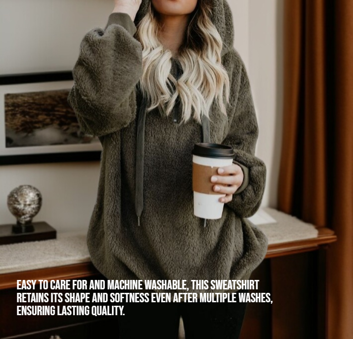 Front view of women's long sleeved hooded fleece sweatshirt