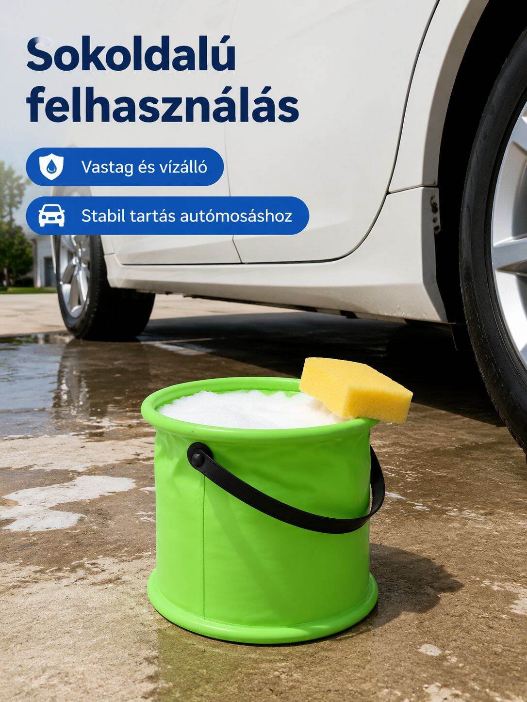 Erős anyagból készült összecsukható vödör