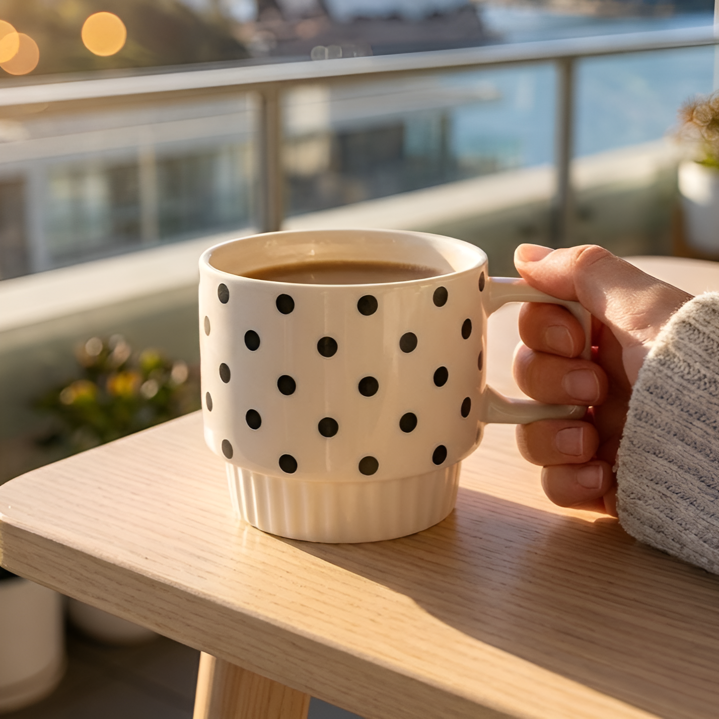 白黒の陶器製コーヒーカップ