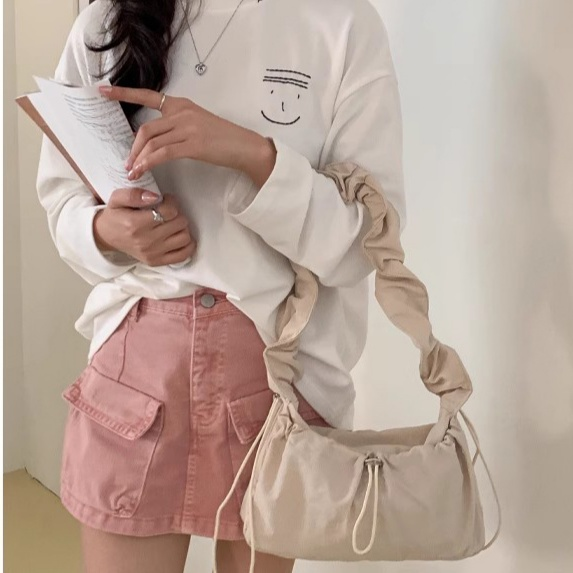 여성용 기품 있는 주름 구름백 나일론 숄더백