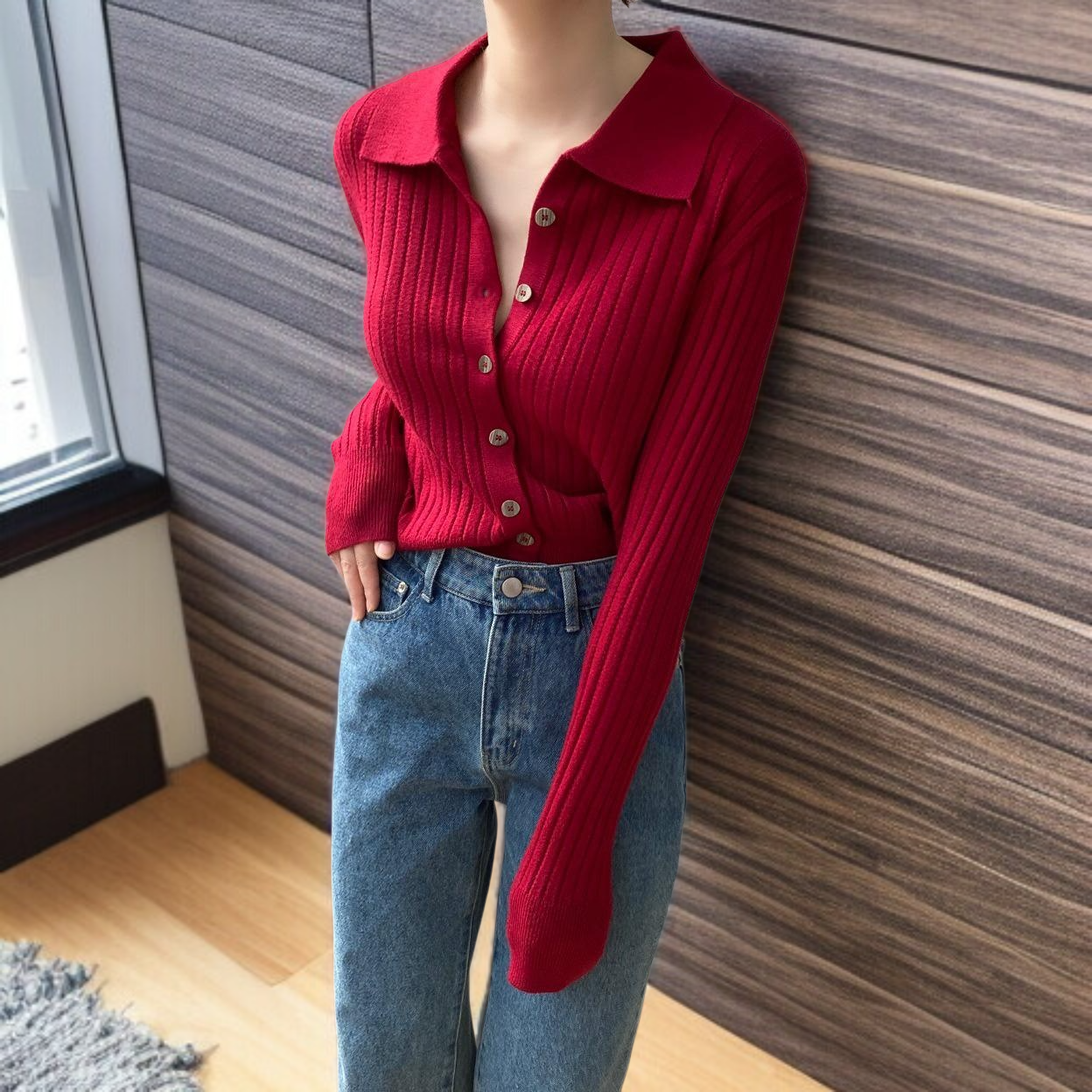여자 긴팔 니트녀 카디건 위에 출퇴근 상의 문예 긴팔 니트녀