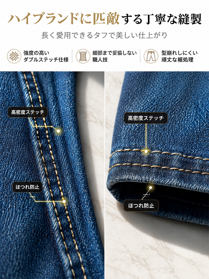 Monolly ヴィンテージ風 ハイウエスト 美脚セミフレアデニム