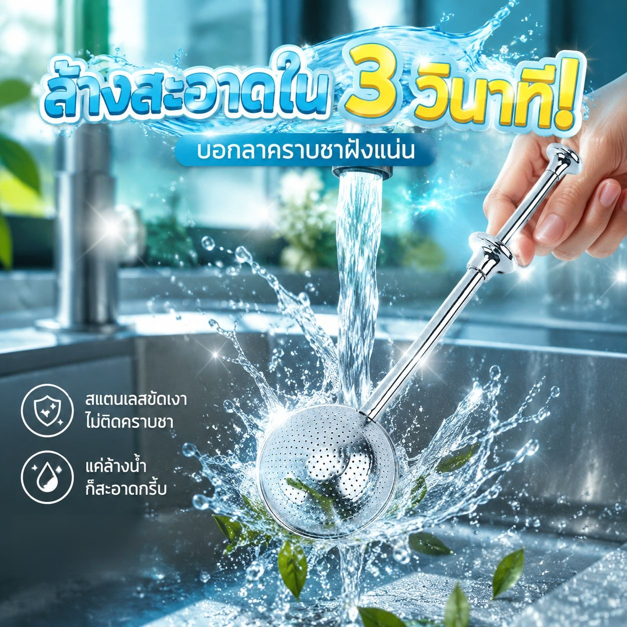 ที่กรองชาแบบขี้เกียจ สแตนเลส ด้ามยาว อุปกรณ์ชาสำหรับออฟฟิศ