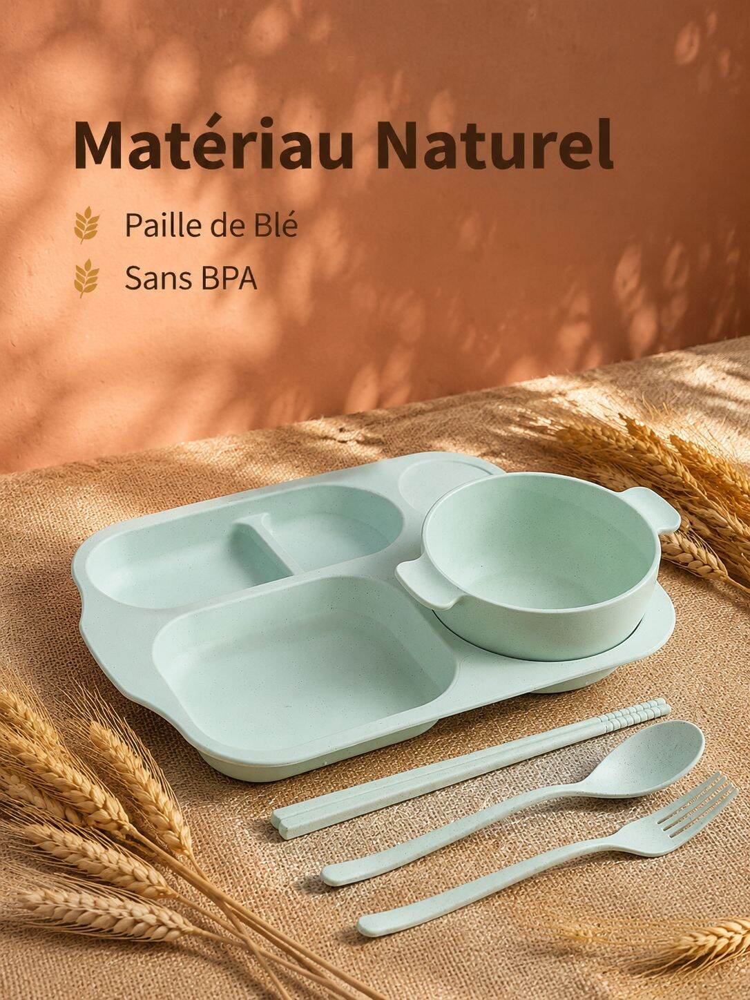 Lot de 6 couverts pour enfants en paille de blé