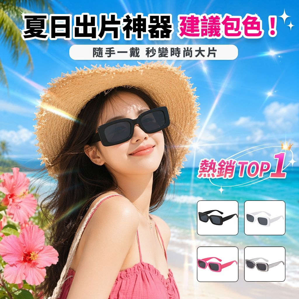 復古矩形太陽眼鏡 旅行沙灘派對潮人必備