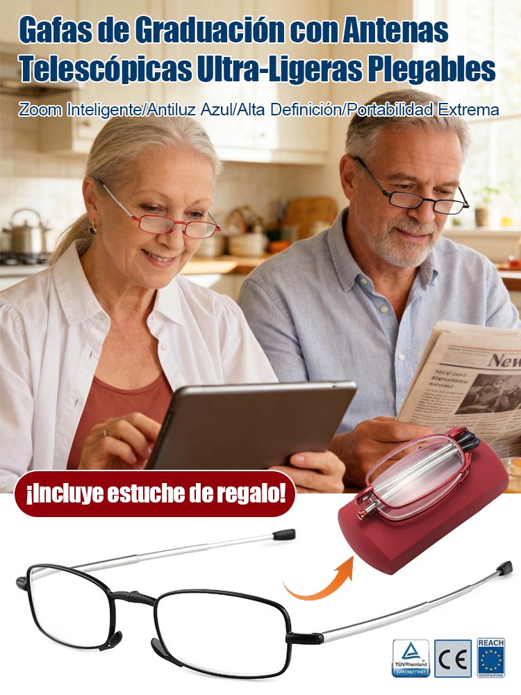 Gafas de lectura inteligentes ultraligeras plegables con zoom y estuche incluido