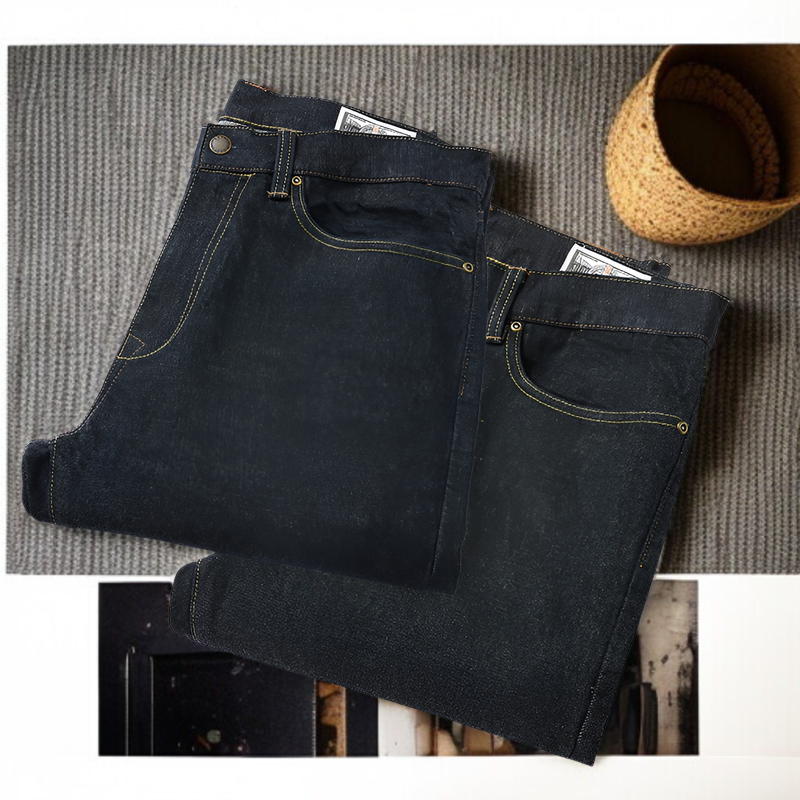 15オンスヘビーオンスセルビッチデニム メンズスリムジーンズ 原色小脚パンツ