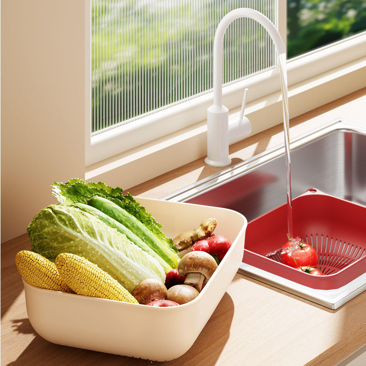 Juego de tres coladores y tazones de cocina Yimu Pinchuan para lavar y escurrir verduras