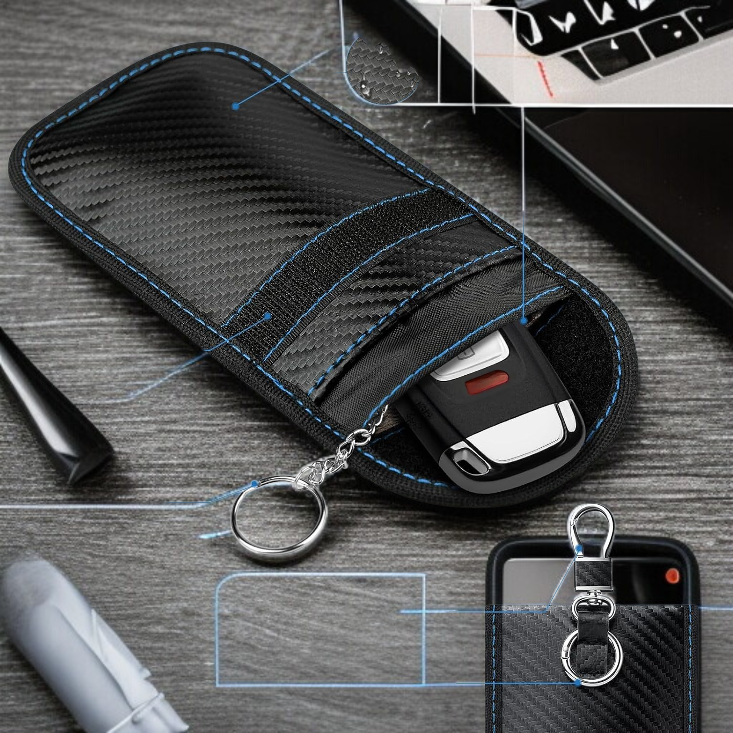 車のキー袋ファラディ炭素繊維アンチポジショニング スクリーントラッキング信号盗難防止デザインキーケース