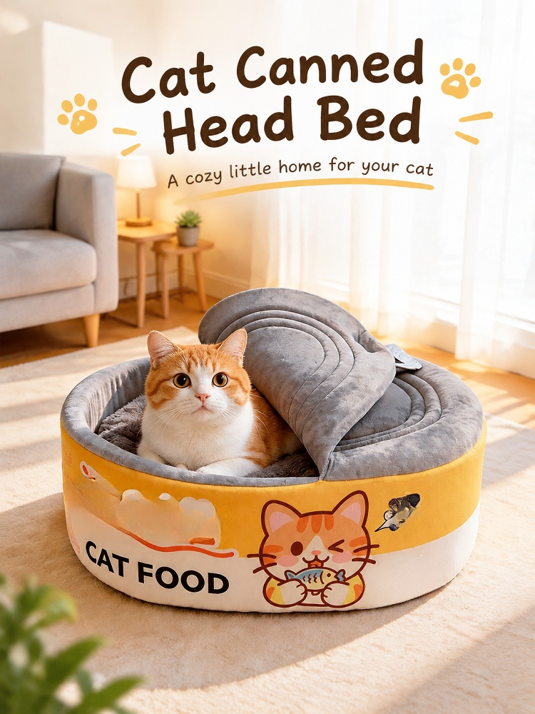 Cat food can shaped plush bed for cats