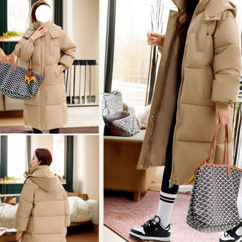 レディースハーフ丈フード付きダウンコート