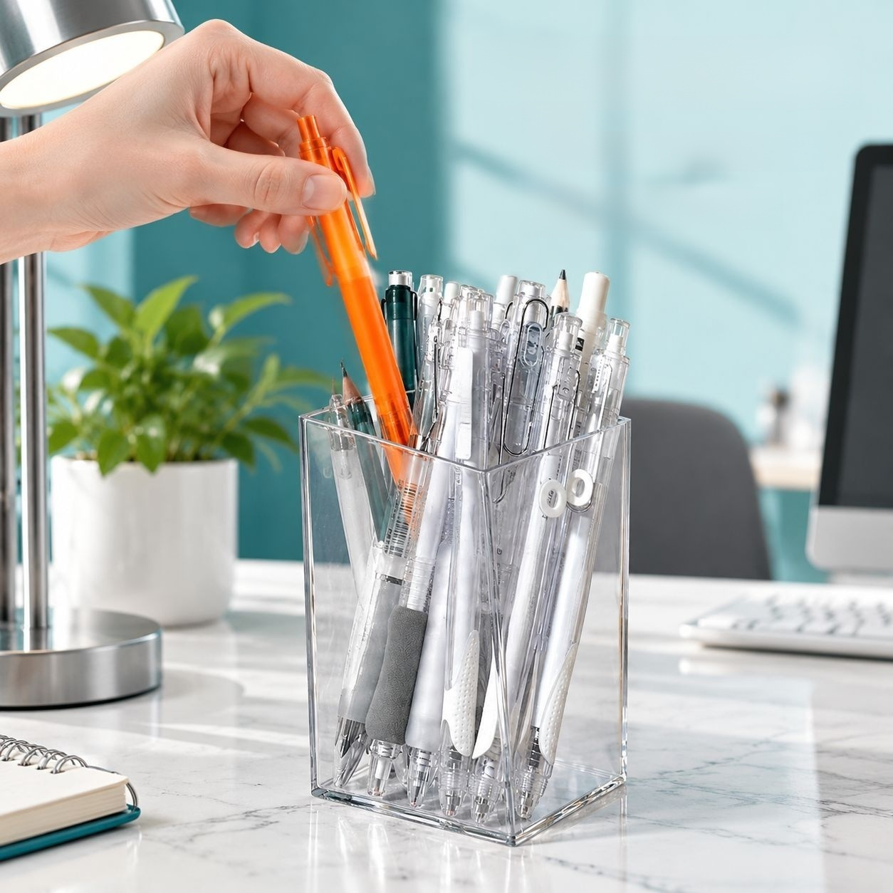 Organizador multifuncional de escritorio acrílico transparente para brochas y útiles