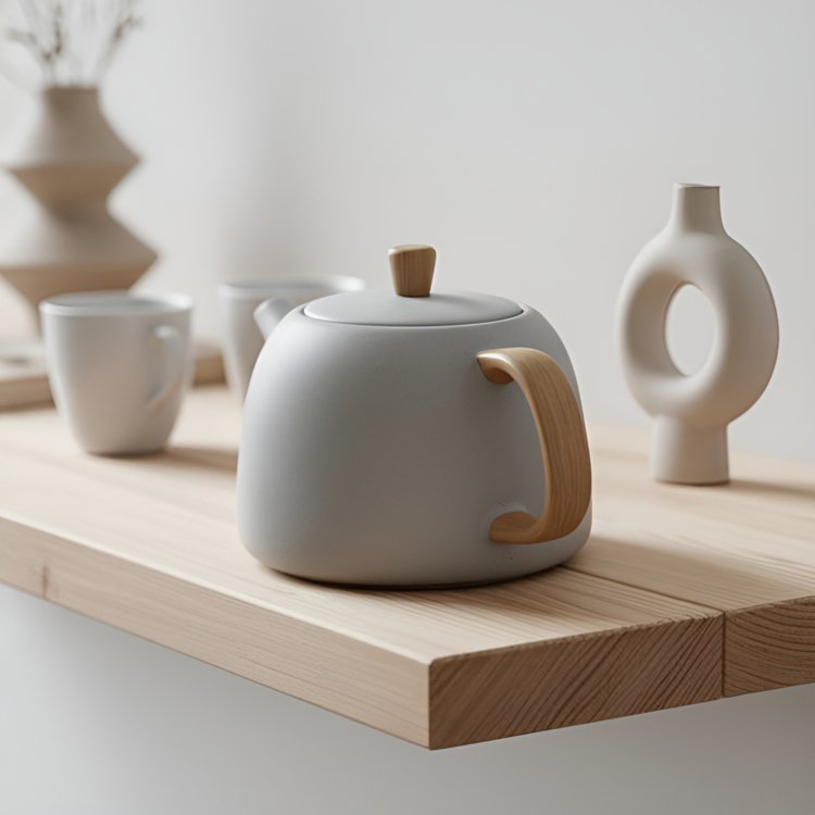 Šedá keramická konvice na čaj