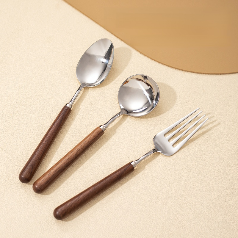 Stainless steel walnut wood spoon