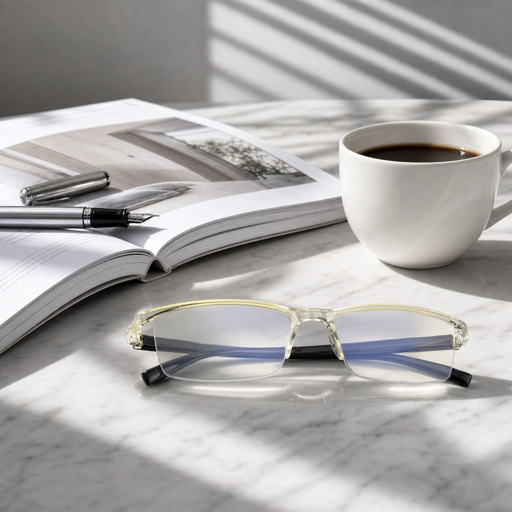 Ruige Smart-Zoom Lesebrille Gelb Klein, Blaulichtschutz, Upgrade mit Federbügeln