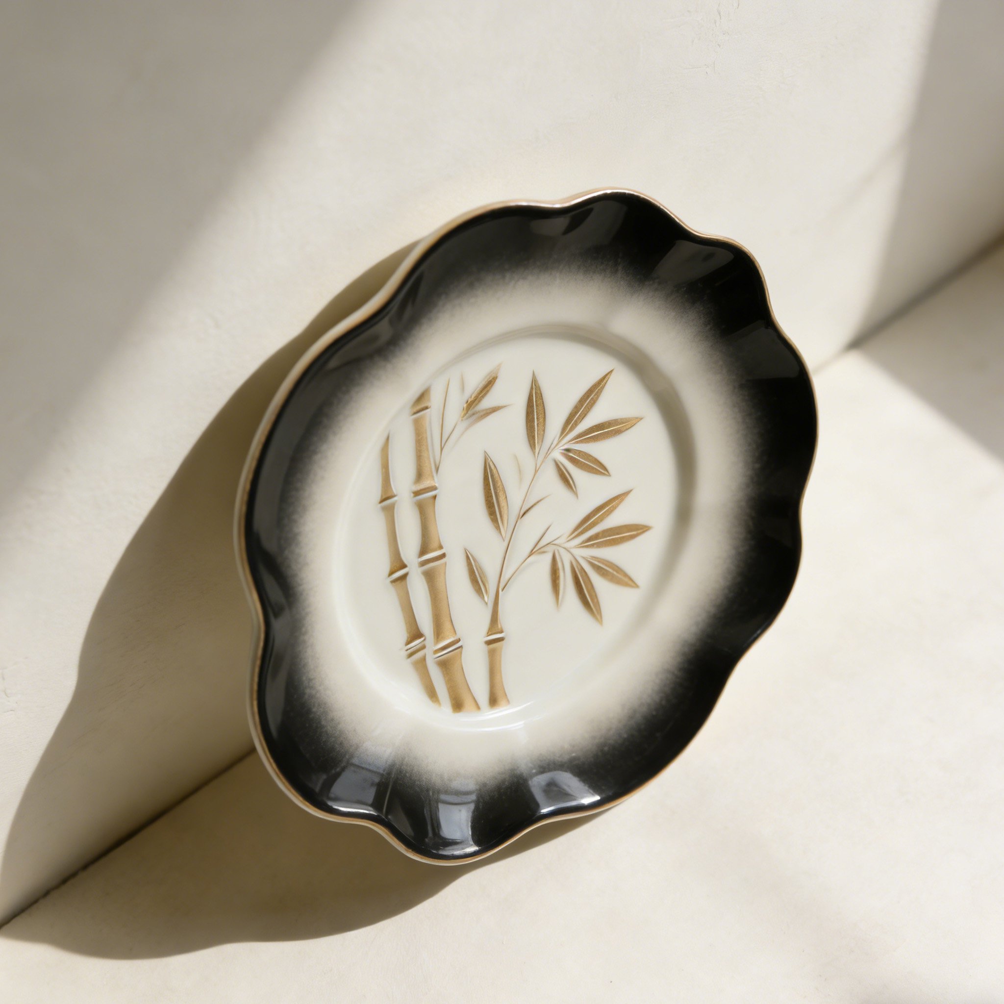 จานเซรามิคลายไม้ไผ่ (8 ชิ้น)