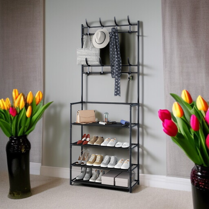 Multifunctional Simple Clothes Rack & Shoe Organizer with Door Hook