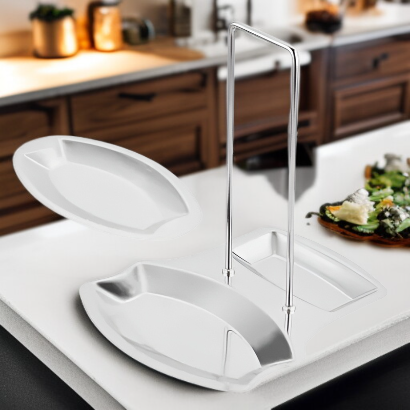 廚房免打孔不銹鋼鍋蓋勺架收納置物架帶沥水盤