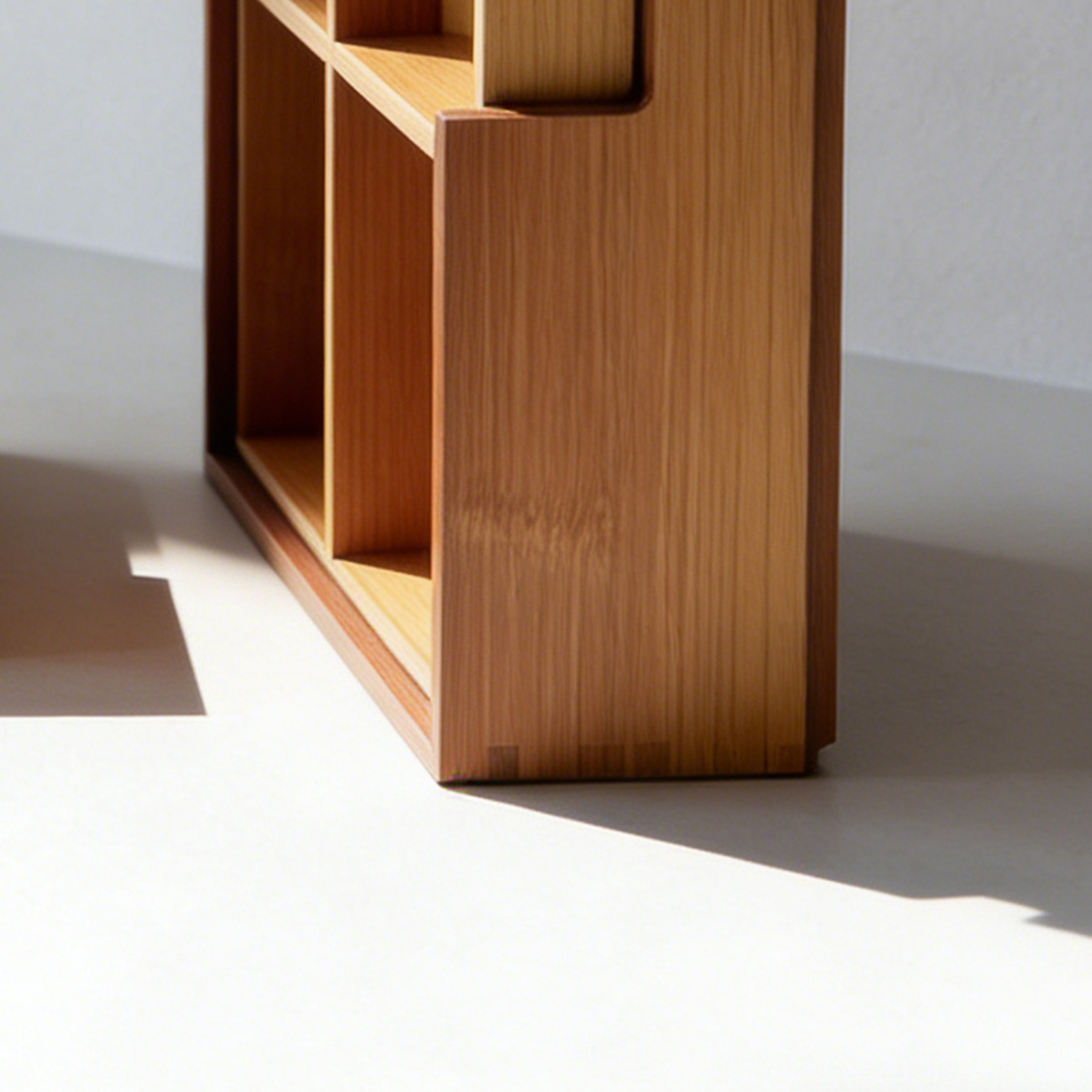 天然木材を使用したスクエア収納ボックスの仕切り部分