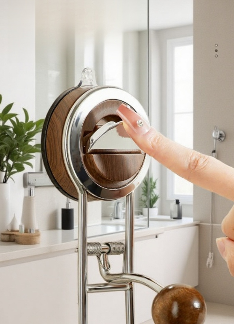 욕실 세면대에 부착된 흡입 컵 후크