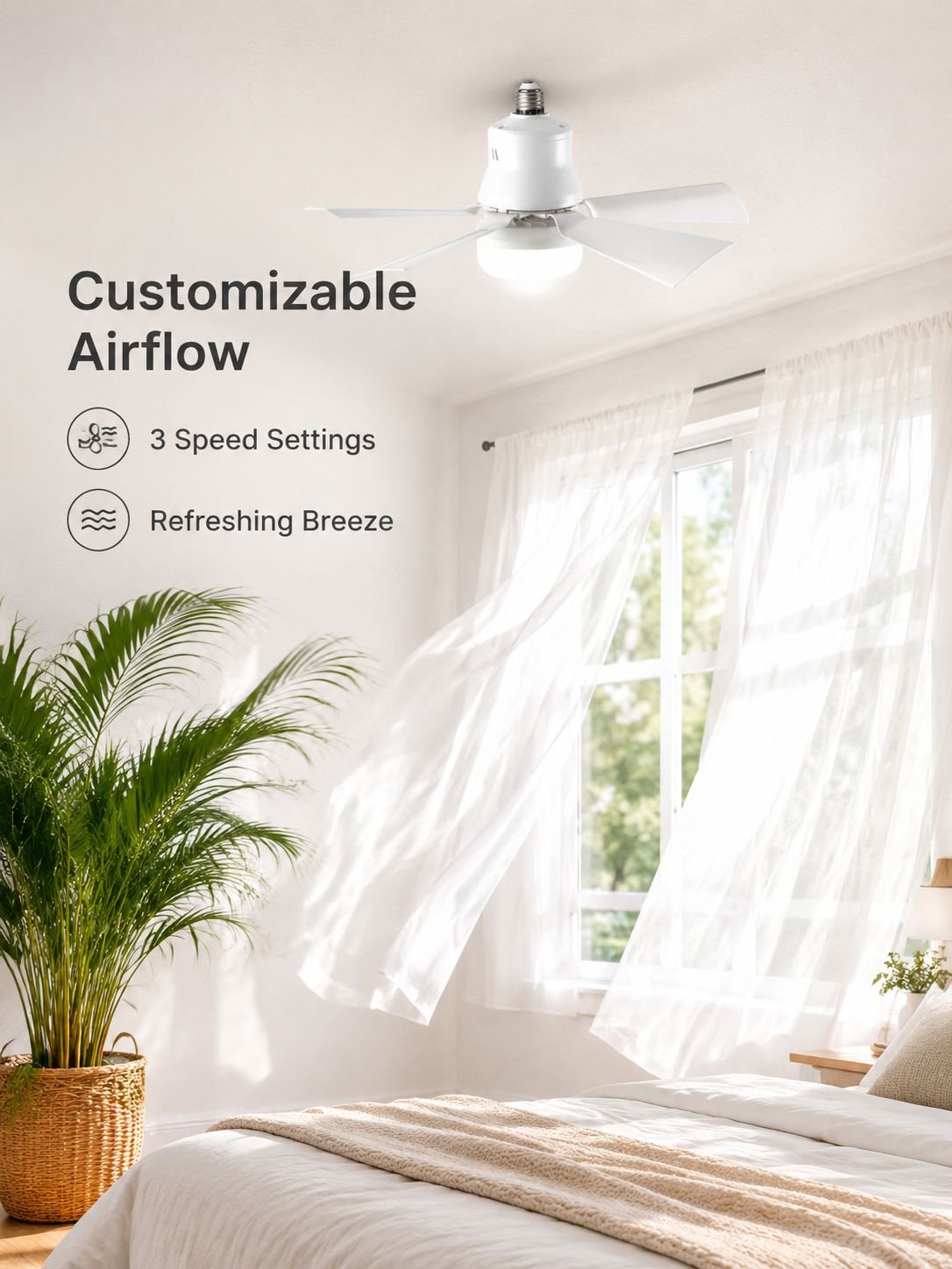 Bedroom Living Room Fan Light Fan Light Detachable Three Wind Speed Home Ceiling