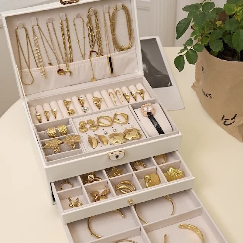 고급 가죽 대용량 다층 서랍식 악세사리 보관함