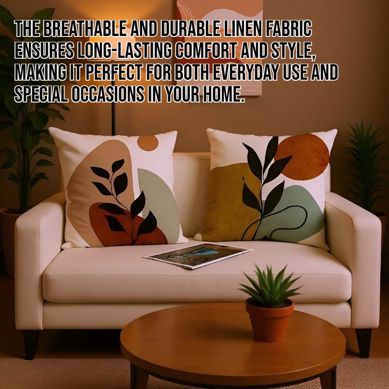 Olive leaf sunset print linen sofa cushion