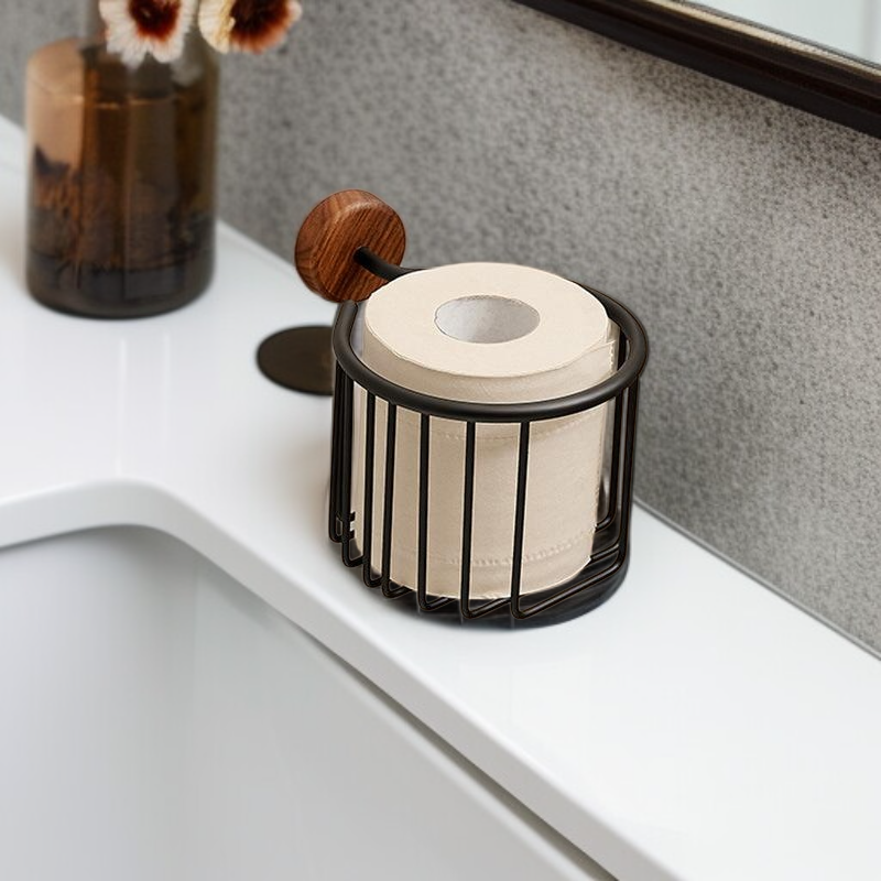 Wood paper towel rack bathroom Japanese style waste basket face towel rack roll holder cosmetic stor