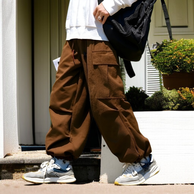 カップル秋冬コーデュロイストレートワイドパンツ メンズ アーミーグリーン