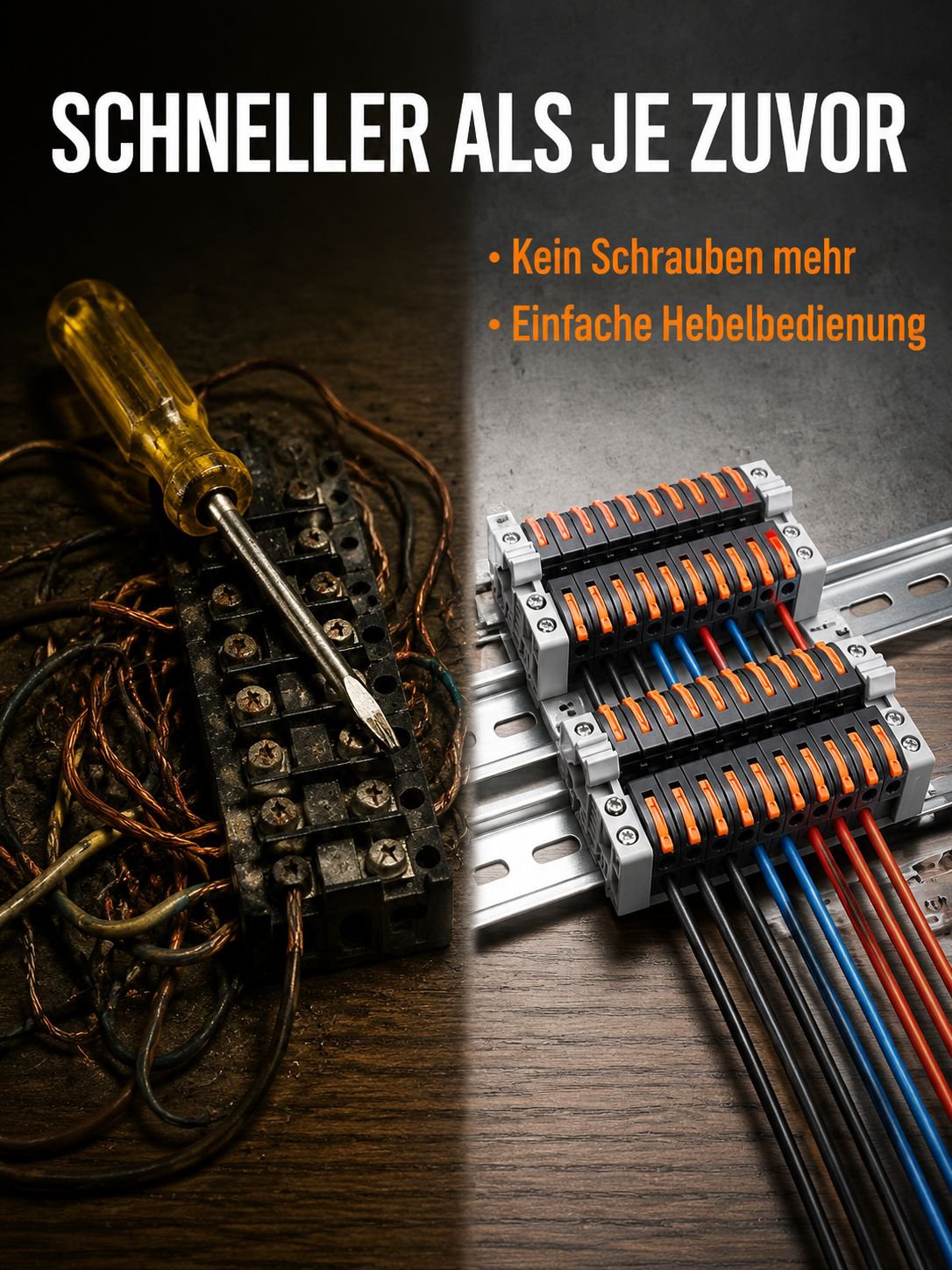 Verteilerblock montiert auf Hutschiene im Schaltschrank