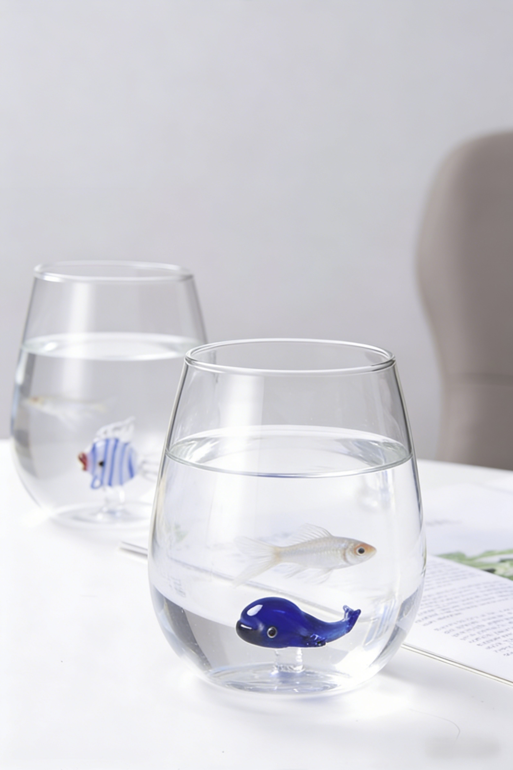 Bee and whale glass cups for home