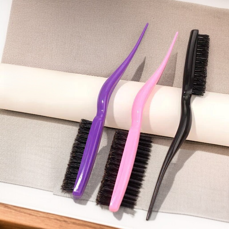 Schweineborsten-Haarbürste, dreireihig, für Frisuren, Volumen und Locken, mit spitzem Stiel