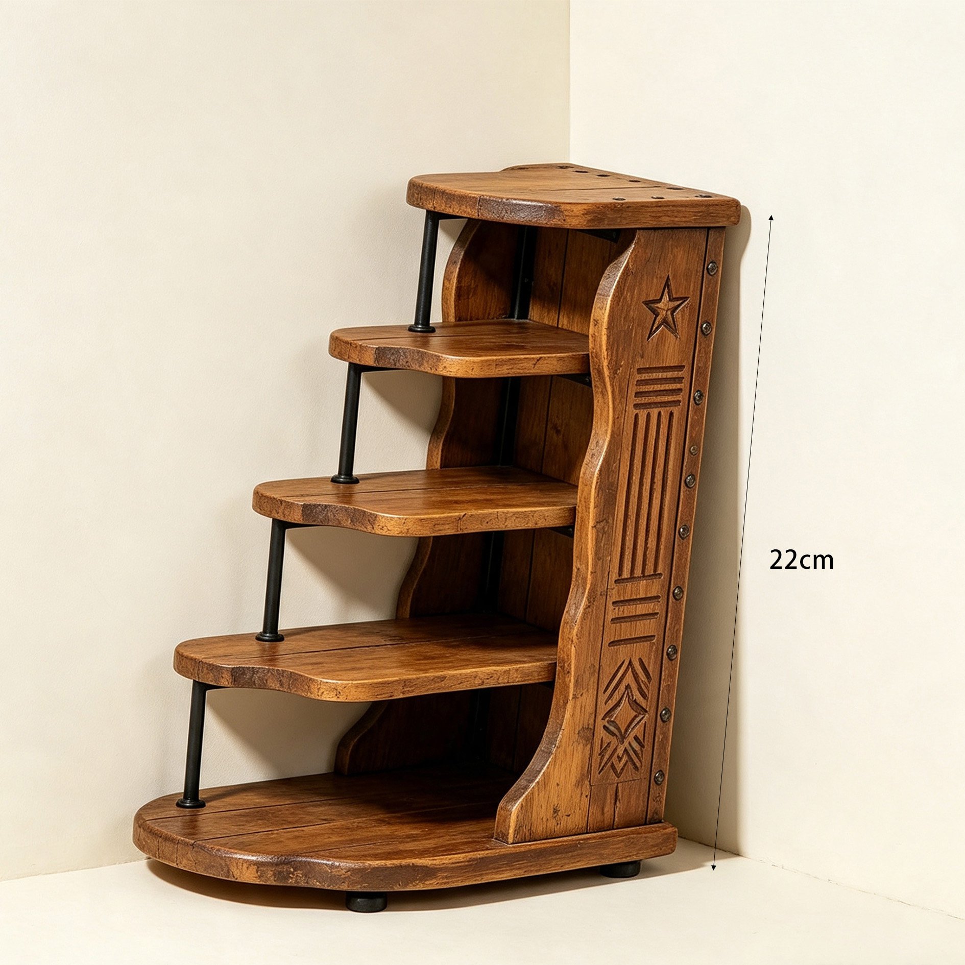 Solid wood storage rack with decorative items