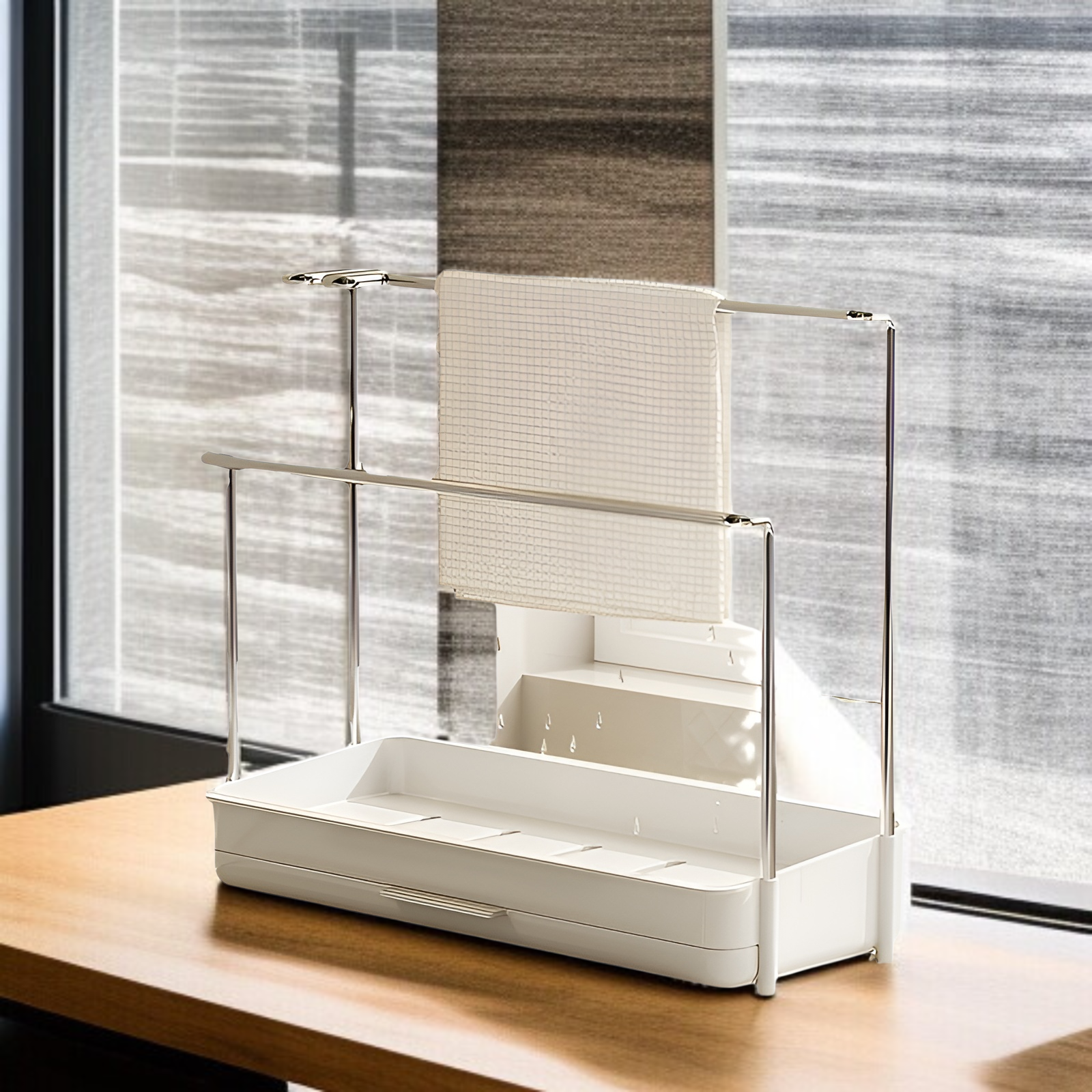 雑巾ラック 排水ラック キッチン用品ラック スポンジ 排水収納 吊り下げタオル 多機能 カウンタートップシンク