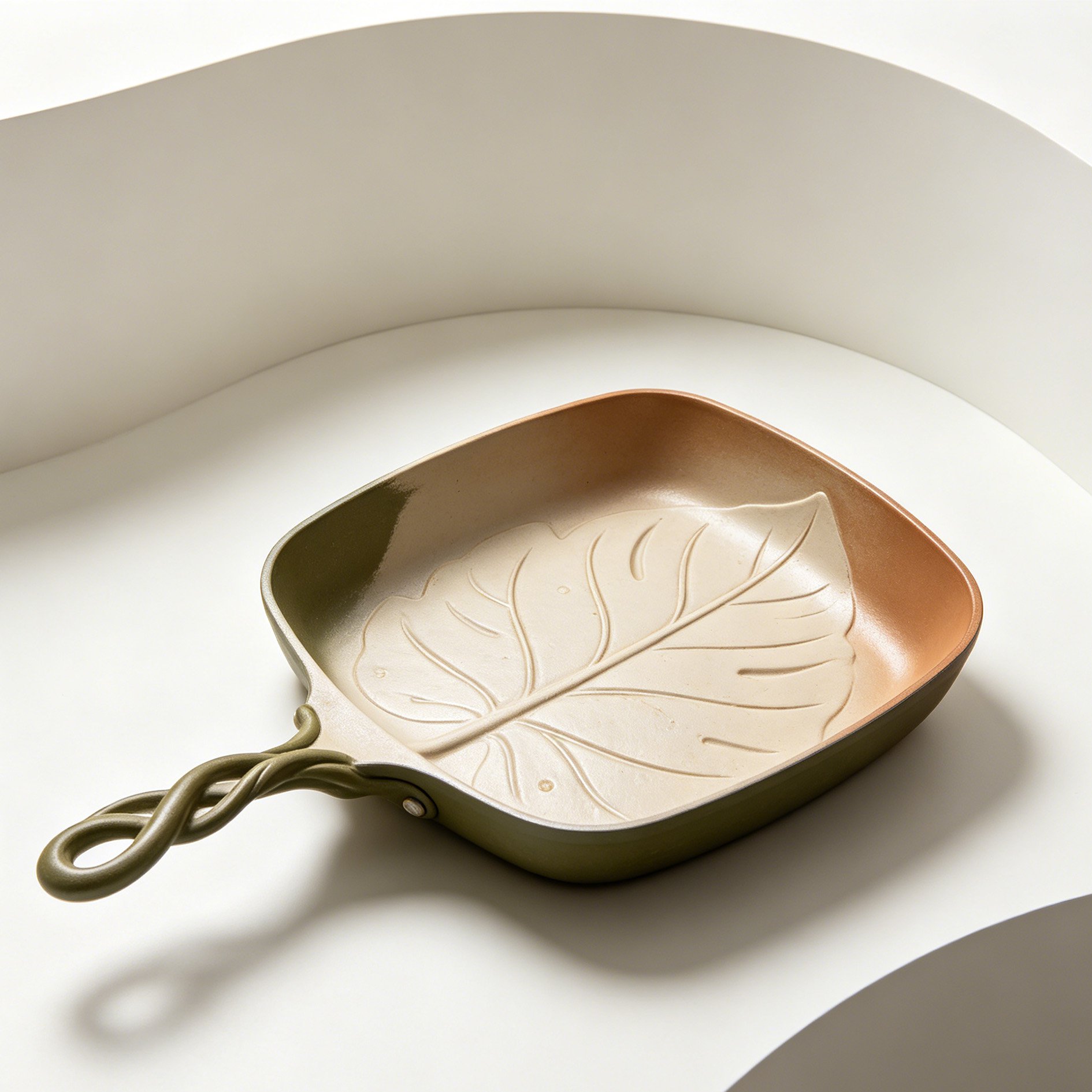 Poêle à frire sculptée en forme de feuille vue de dessus