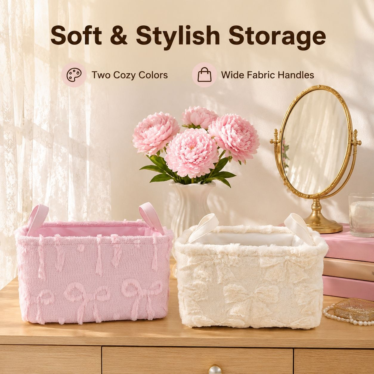 Velvet Storage Basket Home Organizer Bin