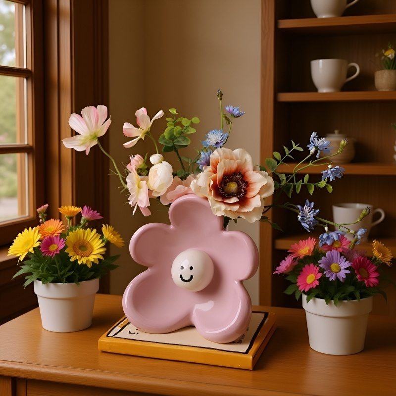 Keramik Blumenvasen mit süßem Design, Dekorative Ornamente für das Wohnzimmer