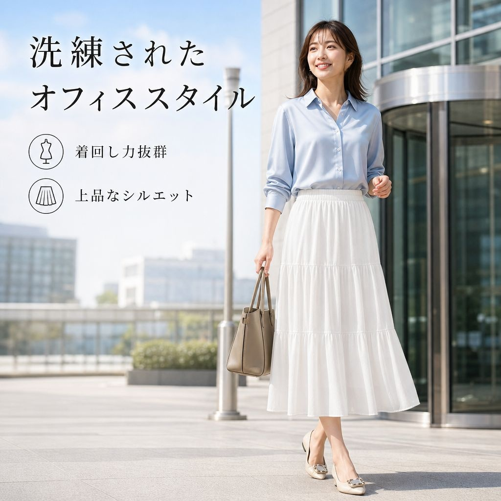 ホワイトAラインプリーツアンブレラミディシフォンワンピース