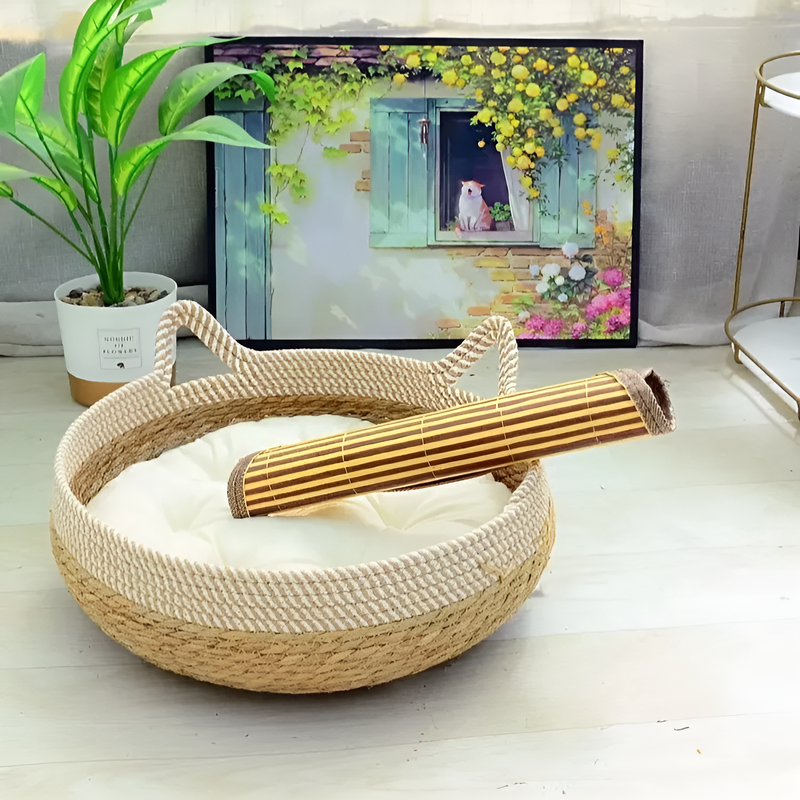Panier pour chat pratique et amovible tressé