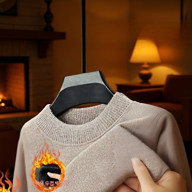 남성 겨울 기모 라운드 니트 스웨터 착용샷