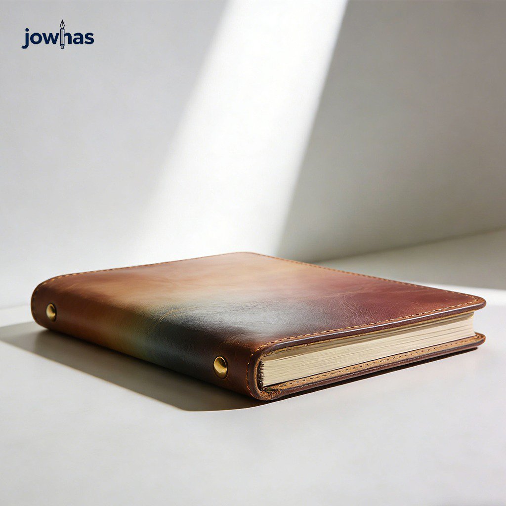 Detalle del cierre y costuras del cuaderno de cuero vintage