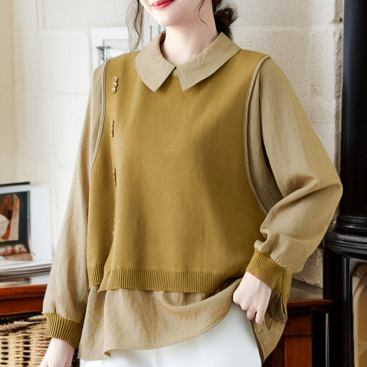 패션 셔츠 엄마 봄옷 이너 스몰 셔츠 빅사이즈 셔츠 칼라 중년 여성복 가짜 투피스 상의 통통 엄마 셔츠