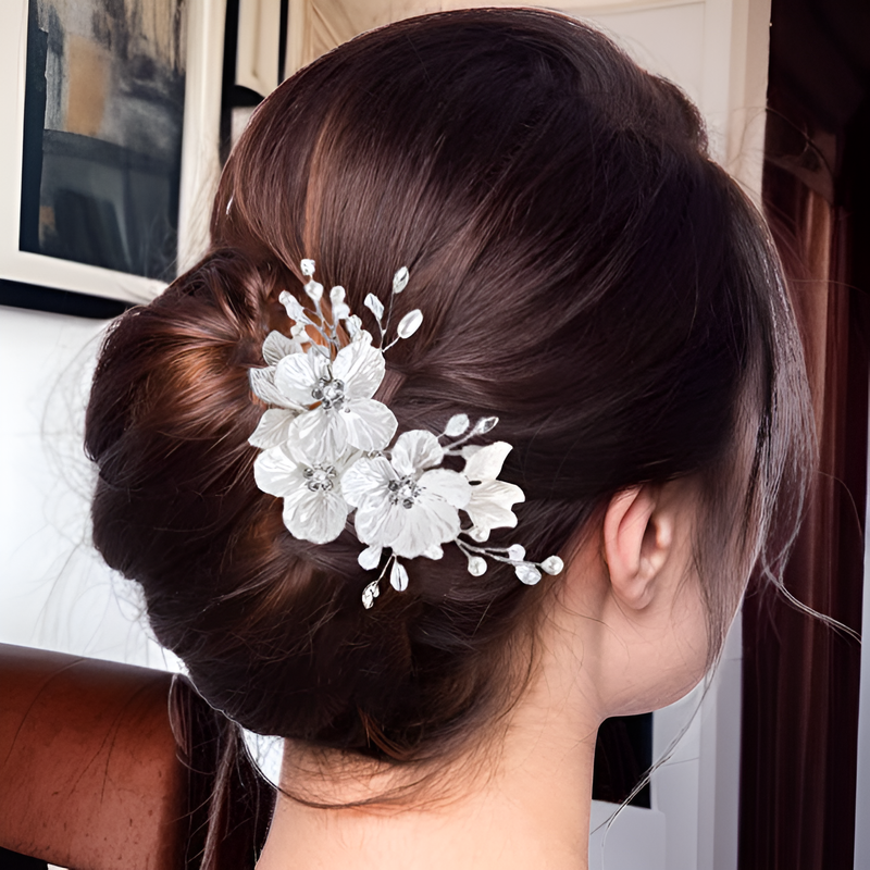 欧米風花びらパール手作りヘアクリップ3点セット　ウェディング白色髪飾り