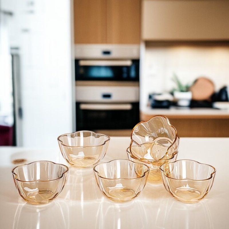 錦繡山河琥珀梅花高顏值水晶玻璃碗