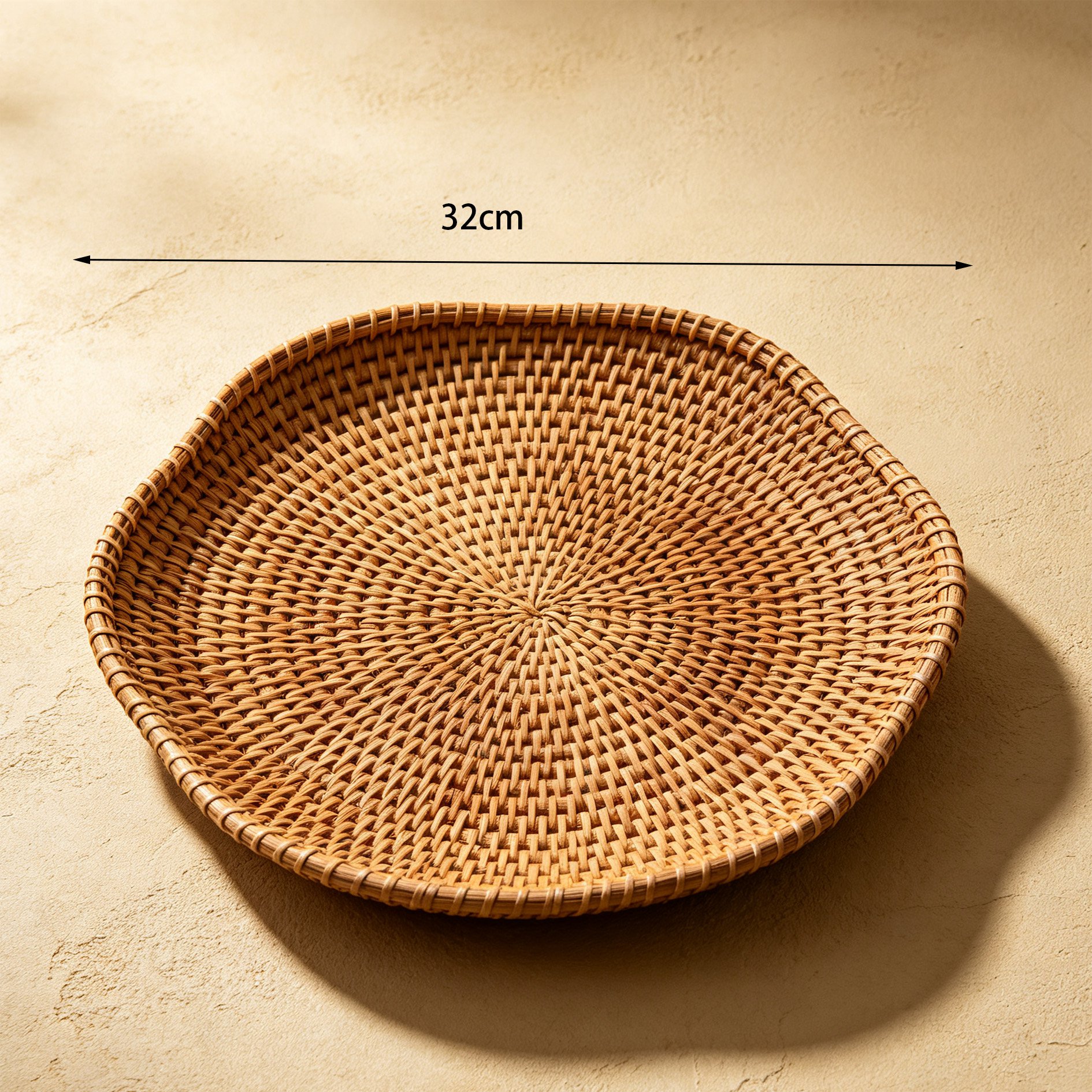 Set of 5 round rattan placemats on dining table
