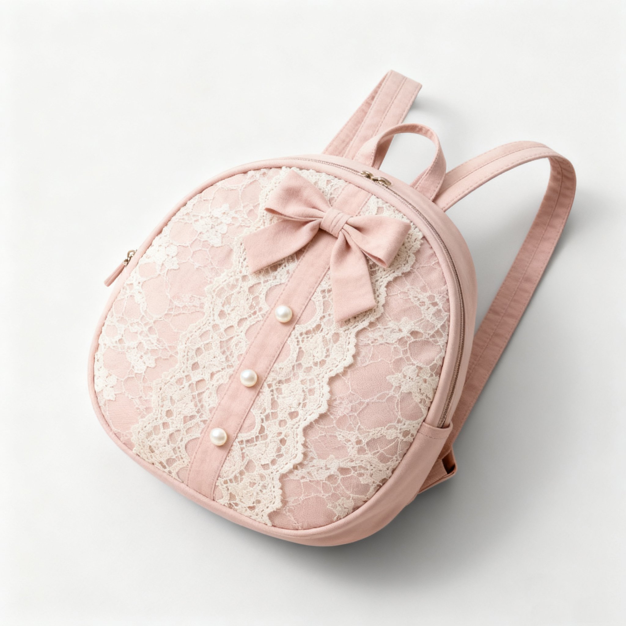 เป้สะพายหลังผู้หญิงลูกไม้สีชมพู ดีไซน์หวาน