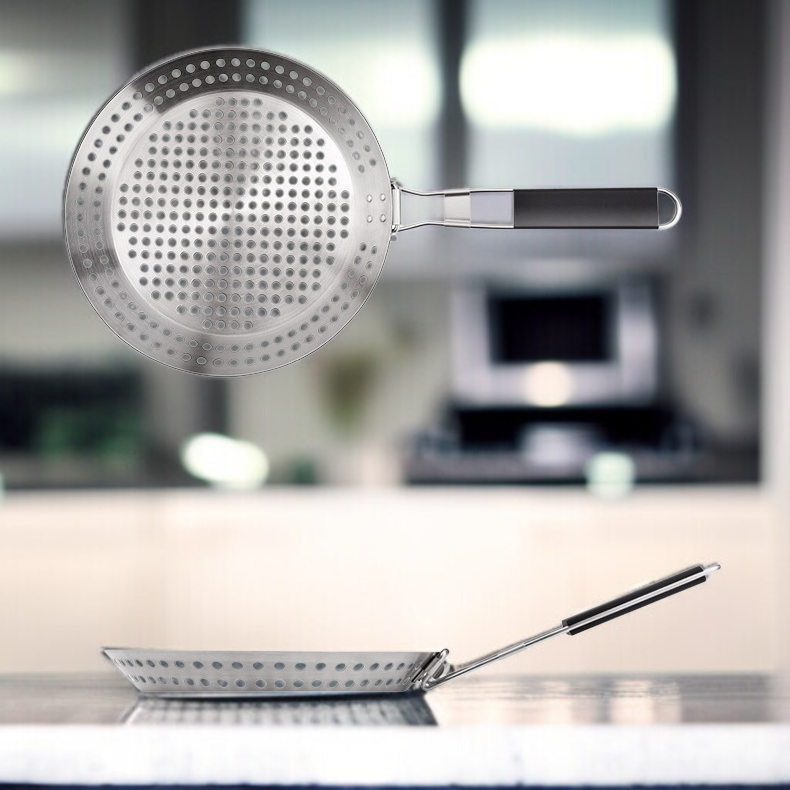 휴대용 Bbq 불판 야외 접이식 야채판 원형 펀칭 불판 나무 손잡이 야외 바베큐 접시