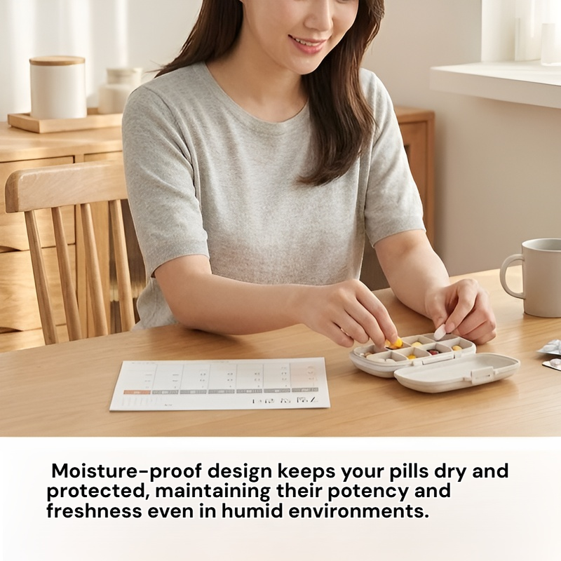 Wheat Straw Portable Moisture-Proof Pill Case with Compartments